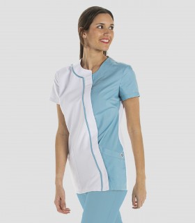 Casaca sanitaria de mujer Microfibra Asimétrica Azul Porcelana