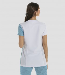 Casaca sanitaria de mujer Microfibra Asimétrica Azul Porcelana