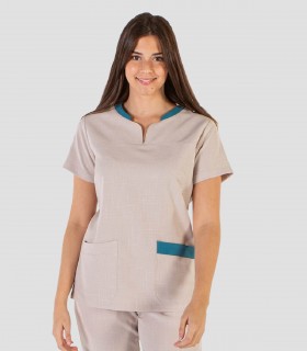 Casaca sanitaria Mirta Beige - Apariencia Lino