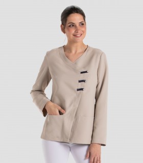 Casaca Microfibra presillas Beige Manga larga