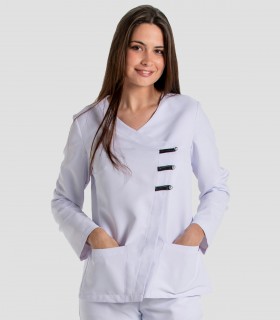 Casaca sanitaria Microfibra presillas Blanca manga larga