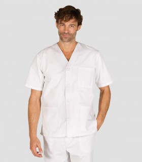 Casaca sanitaria blanca abotonada