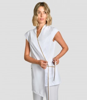 Casulla Kimono Microfibra Blanca con vivo Dorado