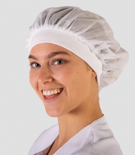 Gorro de rejilla con canalé Blanco ideal para industria alimentaria y cocina