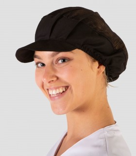 Gorra con rejilla y visera Negra para hostelería e industria alimentaria