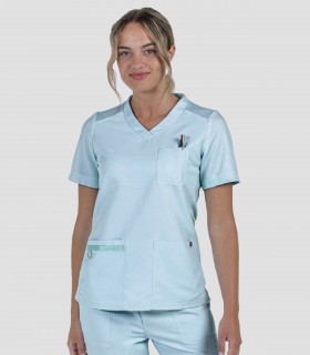 Casaca sanitaria mujer microfibra y punto Aguamarina
