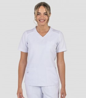 Casaca sanitaria mujer microfibra y punto Blanco
