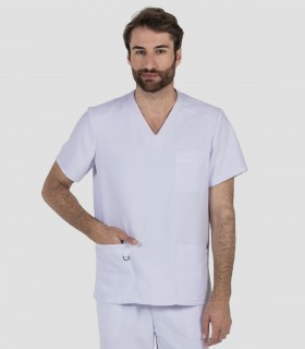 Casaca sanitaria microfibra y punto blanca