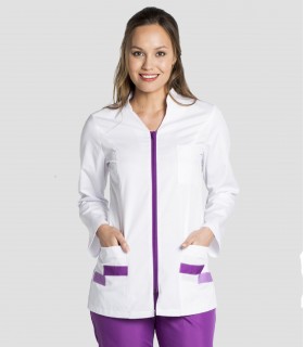 Casaca sanitaria mujer Contraste Lila Manga larga