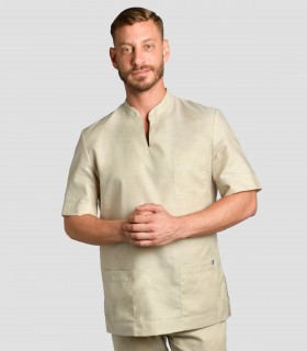 Casaca sanitaria unisex cuello Mao Beige