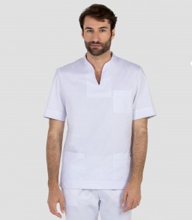 Casaca sanitaria unisex cuello Mao Blanca