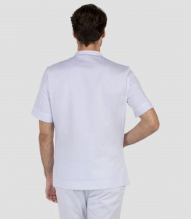 Casaca sanitaria unisex cuello Mao Blanca
