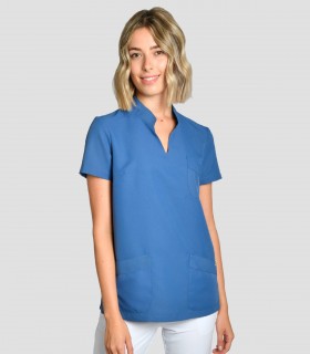 Casaca sanitaria Microfibra mujer con cuello Mao Azul