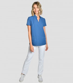Casaca sanitaria Microfibra mujer con cuello Mao Azul