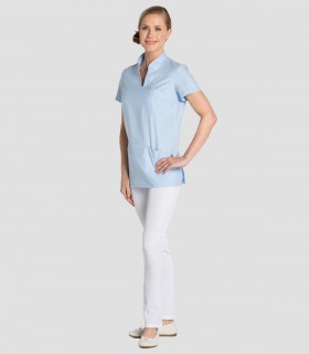 Casaca sanitaria mujer cuello Mao Celeste