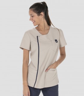 Casaca sanitaria mujer Microfibra Beige tapeta Azul marino