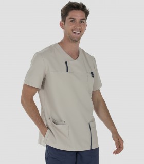 Casaca sanitaria Microfibra Beige tapeta Azul marino