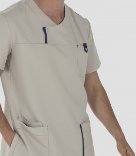 Casaca sanitaria Microfibra Beige tapeta Azul marino