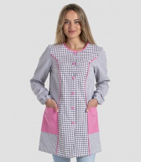 Bata maestra Cuadro Gris en manga larga