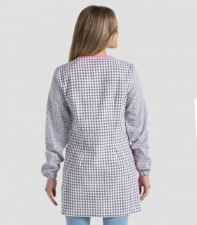 Bata maestra Cuadro Gris en manga larga