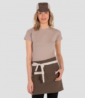 Delantal corto en loneta bicolor en Beige y Marrón