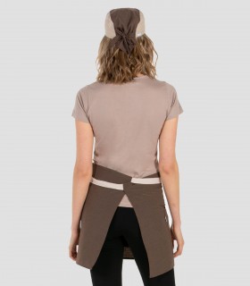 Delantal corto en loneta bicolor en Beige y Marrón