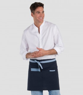 Delantal corto en loneta azul marino con contraste azul claro