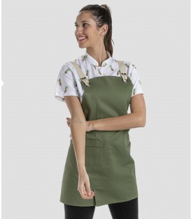 Delantal con peto para mujer en color verde caqui