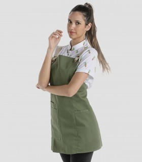 Delantal con peto para mujer en color verde caqui