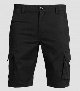 Bermuda de trabajo multibolsillos elástico Negro
