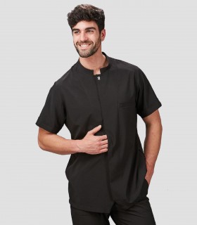 Casaca unisex Beleño Negra en Microfibra elástica para peluquería y estética