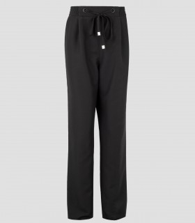 Pantalón mujer bajo vuelto Microfibra elástica Negro