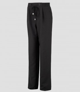 Pantalón mujer bajo vuelto Microfibra elástica Negro