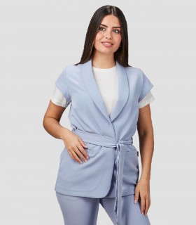 Casaca mujer Cuello Smoking Meli Azul maya para peluquería y estética