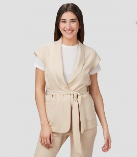 Casaca mujer Cuello Smoking Meli Beige para peluquería y estética