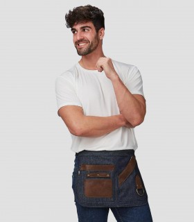 Delantal corto vaquero y piel para peluquería y barbería
