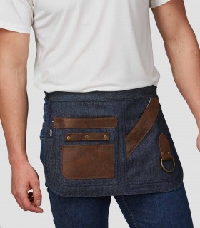 Delantal corto vaquero y piel para peluquería y barbería