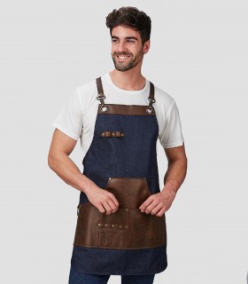 Delantal peto vaquero y piel reciclada