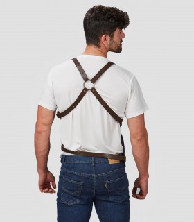 Chaleco unisex vaquero y piel reciclada para peluquería y barbería