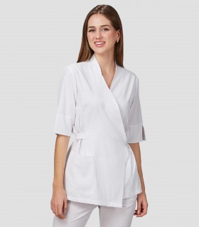 Casaca mujer Kimono Cardota Blanca para peluquería y estética