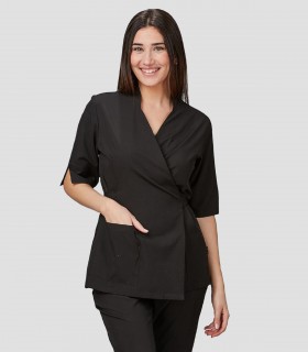 Casaca mujer Kimono Cardota Negra para peluquería y estética