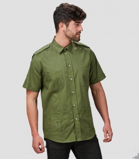 Camisa unisex 4 bolsillos Aciron Verde caqui para barbería, peluquería y estética