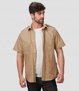Camisa unisex 4 bolsillos Aciron Camel para barbería, peluquería y estética
