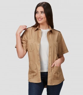 Camisa unisex 4 bolsillos Aciron Camel para barbería, peluquería y estética