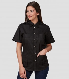 Camisa unisex 4 bolsillos Aciron Negra para barbería, peluquería y estética