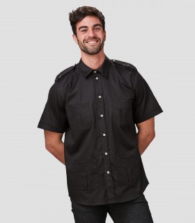 Camisa unisex 4 bolsillos Aciron Negra para barbería, peluquería y estética