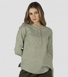 Camisa mujer cuello mao Verde musgo para camarera
