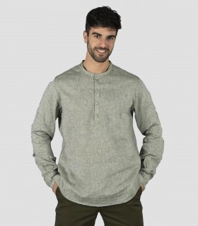 Camisa unisex cuello mao Tiwi Verde musgo para camarero