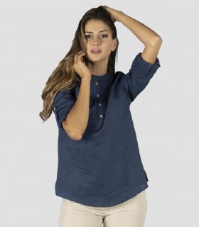 Camisa mujer cuello mao Marino para camarera