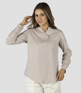 Camisa mujer cuello mao Beige para camarera